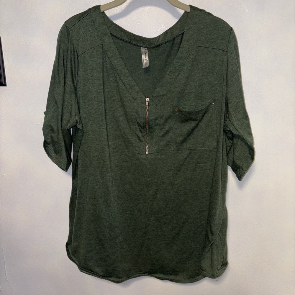Women's Per Seption Concept Hunter‎ Green Size L Shirt. **Pocket  gold zipper